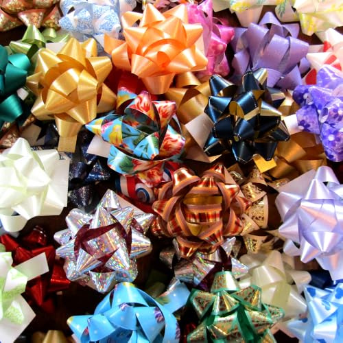50 Coccarde (Assortite) Miste Ø tra 5cm e 6cm - colorate adesive per pacchi regalo vari colori medie grandi 5 cm 6 cm fiocchi stelle adesivi compleanno natale regali natalizi compleanni