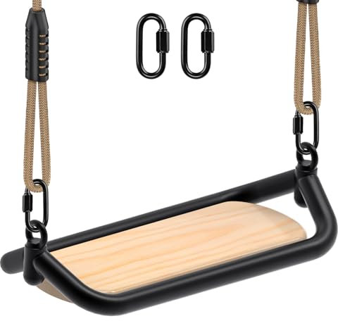 SELEWARE Swing Seat, Wooden Tree Swing for Kids & Adults, Adjustable Rope Swings for Garden Indoor Outdoor Yard Backyard Playground, 500lbs Capacity, 17x 7.2
