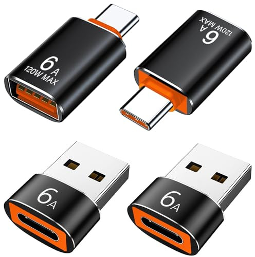 USB to USB C Adapter 4 Pack, USB A 3.0 Female to USB C Male OTG Adapter x2, Type C Female to USB Male Adapter x2, Compatible with MacBook, iPhone 17/16/15, iPad, Samsung Galaxy, Tablets, Laptops
