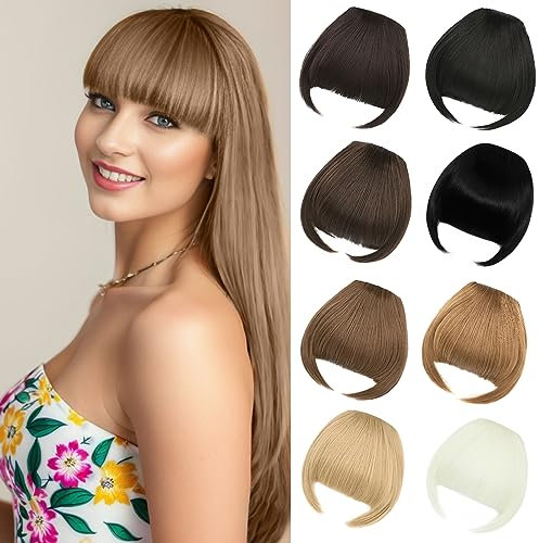 Luxiremi Clip in Pony Haarverlängerungen Schwärzestes Braun Face Fringe Dick Fake Clip Bangs Haarteile für Damen Frauen