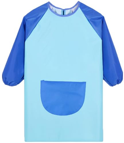 1 pcs Blouse Peinture Enfant Imperméable Tablier de Peinture Enfant avec Poches, imperméable, réglable, pour L'école Activités, Cuisine,Peinture, Coloriage, Convient aux Enfants de 5 à 12(bleu)