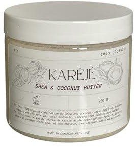 Beurre de Karité et coco 100% bio Karéjé pour corps, visage et cheveux convient aux bébés, enfants et adultes - 200 G