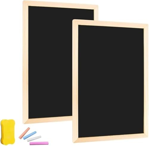 RONMOSNEA Kreidetafel mit Holzrahmen Sets 2 Pcs 20 x 30 Schiefertafel zum Beschriften mit 4 Kreiden und 1 Schwammradierer, Kreidetafel zum Beschriften Blackboard für Buffet Hochzeit Party Schule