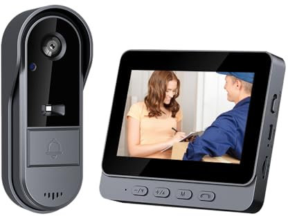 Sonnette Caméra sans Fil HD Vision Nocturne Interphone Grand Angle Vidéo Visiophone lP65 étanche Sonnette Vidéo sans Fil avec Ecran 4,3P Batterie Grande Capacite Surveillance Haute Endurance Doorbell