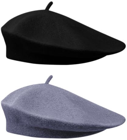 UILYNIU 2 Stück Baskenmütze, Französischen Baskenmütze, Künstler Baskenmütze, Klassisch Plain Französischer Stil Barett, Baskenmütze Damen, Wintermütze Damen, Einheitsgröße