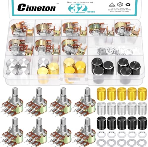 Cimeton 32 st potentiometer WH148 1K-500K volymkontroll linjär roterande potentiometer med aluminiumlegering knappar, muttrar och brickor