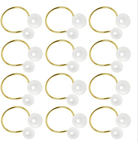 Gold Pearl Napkin Rings Set of 12 Holder for Family Gatherings Napkin Metal Buckle for Dinning Table Decorations Beaded Serviette Rings for Valentine Birthday Party Holiday Banquet Dinner Wedding