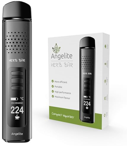 Angelite Herb Bar Vaporiser | Dry herb vaporizer with 2-years warranty | 10 session battery, auto shut-off timer, OLED display, 40 seconds to 224°C