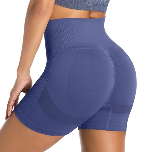 Getervb Pantaloncini Palestra Donna Push Up Leggins Corti Donna Vita Alta Shorts Sportivi Senza Cuciture per Yoga Fitness Allenamento Jogging Blu M