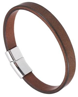sourcing map Plain Leather Bracelets Buckle Bangle,8 Silver Magnetic Buckle Leather Snap Bracelets Adjustable Blank Wrist Cuffs DIY Craft Wristbands for Men Women Stamping Jewelry Making