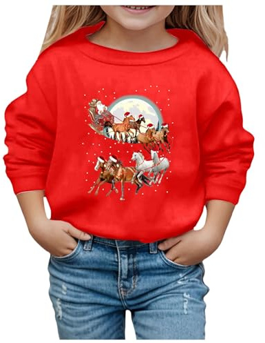 Generisch Felpa natalizia per bambini, con pupazzo di neve, bicchiere di vino, design per ragazze e vestiti invernali, Colore: rosso, 9-10 Jahre