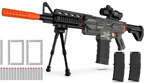 Pistolet électrique pour enfants - 2 chargeurs de 100 fléchettes - Pistolet en mousse avec lunette de visée pour fusil de sniper - Jouet électrique pour garçon à partir de 6 à 12 ans - Noir