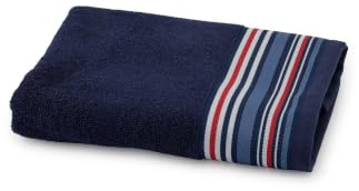 Tommy Hilfiger - Asciugamano da bagno, blu navy, spugna boucle, 480 g/m², 100% cotone, bordo tessuto a righe, leggero e assorbente