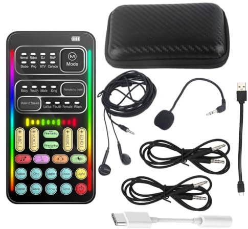 Portable Real-Time Voice Changer Sound Card Set – 8 Voice Effects, 10 Sound Modes, Gaming Voice Changer, Compatible with PC, PS5, Xbox, Switch, Android, and iOS (Black with Box)