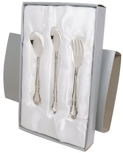 Stephan Baby Keepsake 3 Piece Silver Plated Feeding Set in Satin-Lined Gift Box
