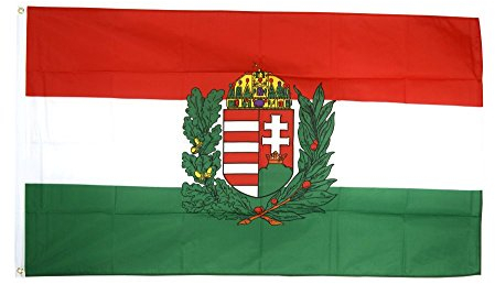 Flaggenfritze Fahne/Flagge Ungarn mit Wappen ungarische Fahne 90 x 150 cm+ gratis Sticker