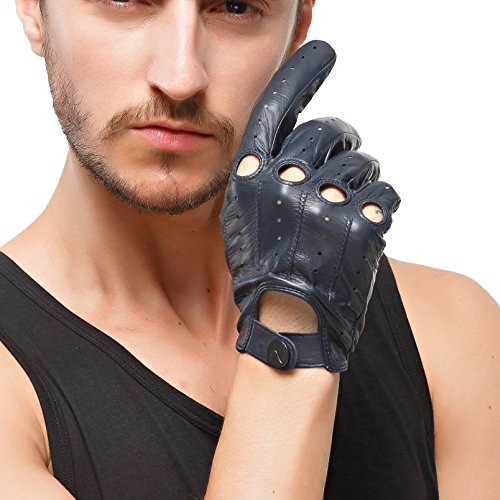 Nappaglo Herren Lederhandschuhe für fahren italienisches Lammfell Ungefüttert Motorrad Radfahren Touchscreen Handschuhe (XXL (Umfang der Handfläche:24.1-25.4cm), Dunkelmarineblau(Touchscreen))