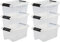 Iris Ohyama Storage Boxes with Lids, 5L, Set of 6, Clear, Secure Buckles, Stackable, Pull-Handles, For Bedroom, Closet, Office, Organisation, BPA Free Plastic, Clothes Tote, NTB-5