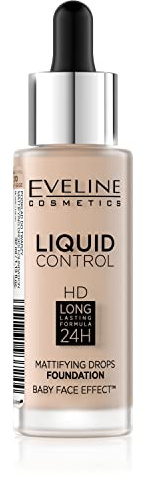 Eveline Cosmetics Liquid Control Make-up flüssig, mattierend, 24h langanhaltende Formel, Babyhaut-Effekt
