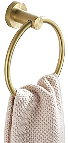 WOMAO Gold Handtuchring, Handtuchhalter Rund Edelstahl Gebürstet Wandmontage zum Bohren für Bad Duschwand Küchen Gäste WC