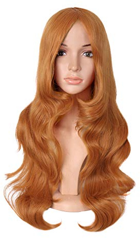MapofBeauty 24 Pulgadas/60cm Encantador Sintético Largo Ondulado Lateral Flequillo Mujeres Fiesta Anime Cosplay Peluca (Naranja)