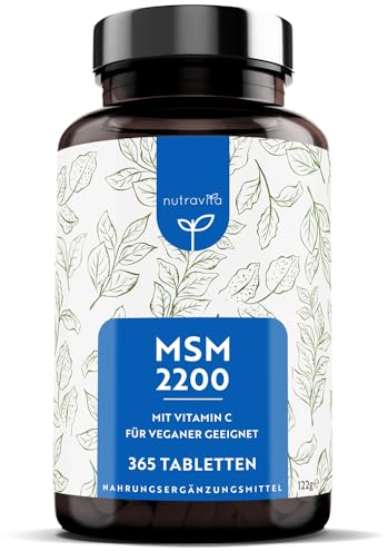 MSM Tabletten - Hochdosiert mit 2200mg MSM & Vitamin C - 365 Tabletten - PREIS-LEISTUNGSSIEGER '21* - Kompakteres MSM Pulver als bei Kapseln - Vegan - Laborgeprüfte - OHNE Zusätze - msm kapseln