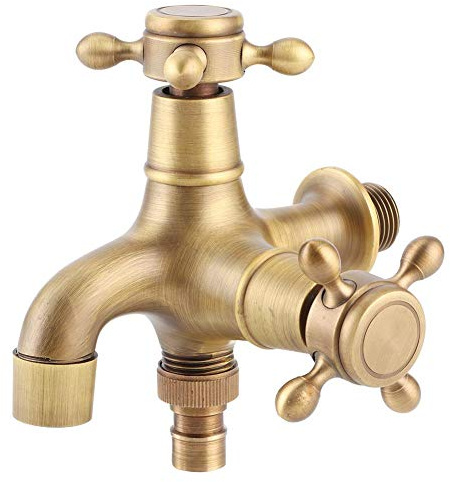 Haofy Rubinetto Acqua Filettatura G1/2in in Rame con Doppia Presa Adatto per Lavatrice, mop, Piscina, Bagno, Rubinetto Singolo Freddo Retro, Universale G1/2