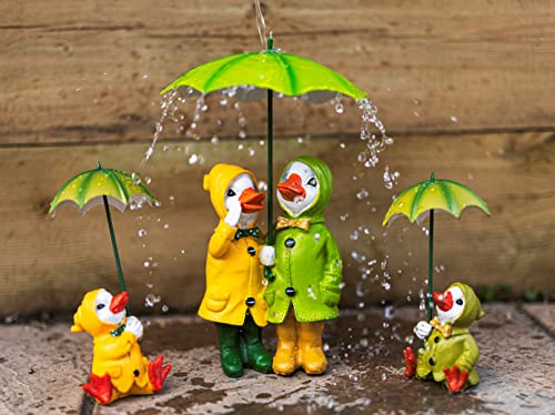 Garden Mile Duck Family Garden Ornaments with Umbrella - Weatherproof Resin Duck Statues for Patio, Porch, Lawn | Cute Outdoor Sitting & Standing Figurines for Garden Decor (Set of 4 Ducks)