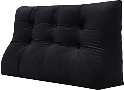 VERCART 55cm Hoches Dickes Rückenkissen Rückenlehne Lesekissen mit Zweireihig Kopfteil Gepolstert Keilkissen Bücherkissen Kopfkissen Wandkissen Lendenkissen fü Bett Tagesbett Samt Schwarz 100cm