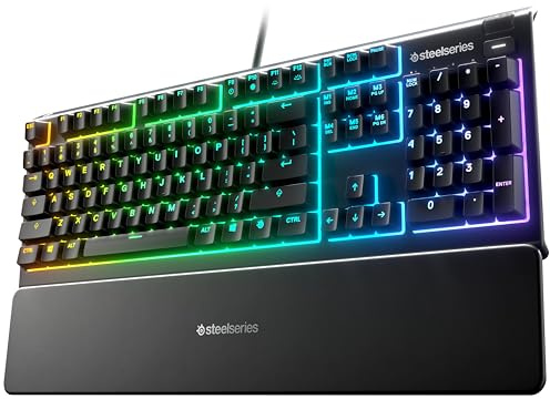 SteelSeries Apex 3 Gaming RGB Keyboard - 10 RGB Backlight Zones - IP32 Water Protection - Magnetic Wrist Pad - UK QWERTY Layout