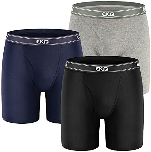EKQ Mens Bamboo Underwear Boxer Shorts Multipack Long Leg 3-Pack Boxer Shorts Briefs Breathable Mens Underwear Open Fly Pouch Sports Underpants