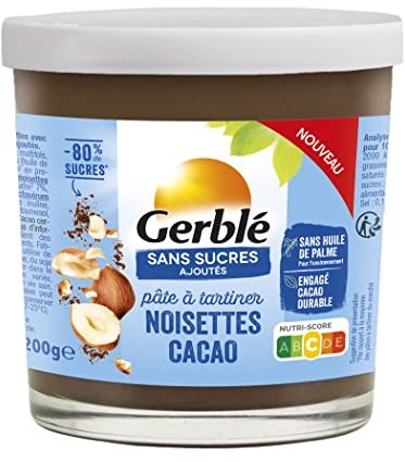 GERBLÉ – Pâte à Tartiner Noisettes Cacao – Sans Sucres Ajoutés – Pâte Gourmande – Sans Huile de Palme – Cacao Durable – Pot 200 g