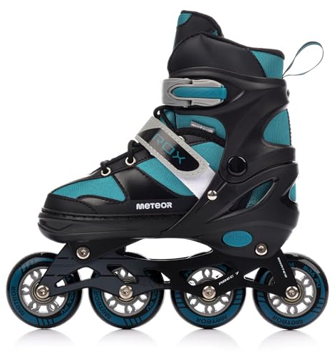 Meteor Pattini in Linea Bambini Gioventù Dimensione Regolabile Rollerblades Cuscinetti ABEC-7 Ruote PU (S, ROX Turquoise)