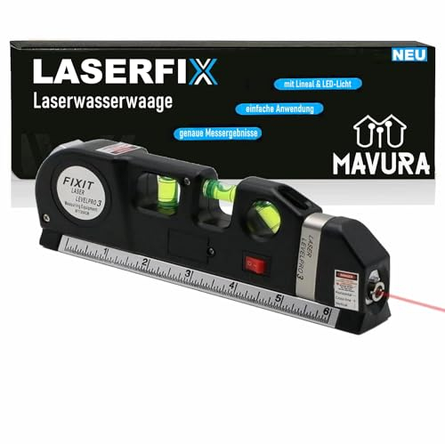 LASERFIX Laser Wasserwaage 4-in-1 Lasermessgerät, Kreuzlinienlaser Entfernungsmesser Maßband
