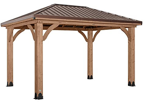 Backyard Discovery Barrington 100% Cedar Wood Gazebo | Heavy Duty Hardtop Outdoor Shelter for Garden and Patio | Steel Roof | Waterproof & Weather Resistant | Powerport | 4.3m x 3.1m (14ft x 10ft)