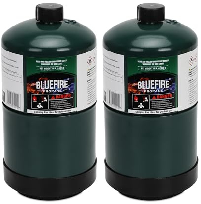 BLUEFIRE(2) 16.4 oz 1Lb Propane tank Replacement Fuel Camping Gas Cylinder Pack of 2 All Purpose Portable Canister mini Propane Gas Tank for Camping Stove Outdoor Backpack Burner Heater Cooking Torch