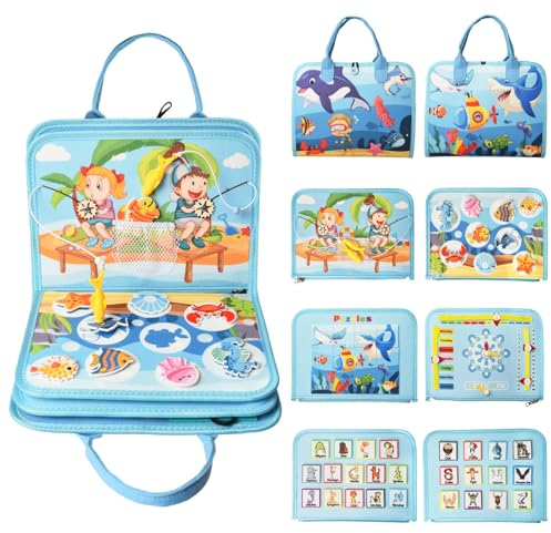 Achiyway Busy Board ab 1 Jahr, 5-Schichten Montessori Activity Board für Baby ab 1 2 3 4 Jahre mit Sensorisches Spielzeug,Lernspielzeug,Feinmotorik,Puzzle und Angeln Spiele, Geschenk Kind 1-4 Jahre