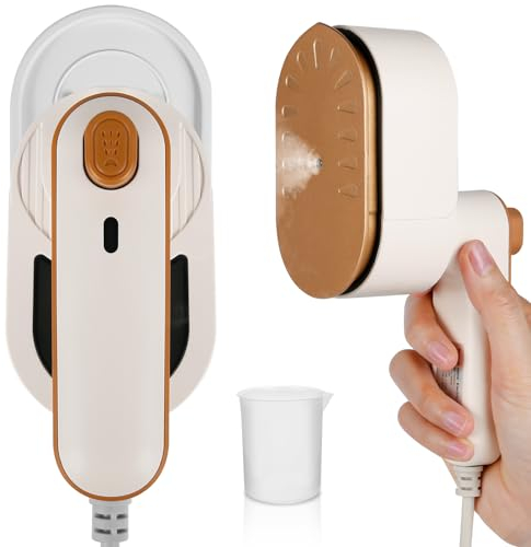 Mini Reisebügeleisen, Euakee Kleines Steamer Dampfbügeleisen Kleidung Keramikplattendesign, Faltbares 30 Sekunden Schnelles Aufheizen, Handdampfbügler Bügeleisen Dampf für Zuhause (Beige)