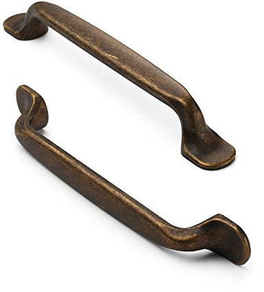 FURNIWARE 10 stycken möbelhandtag i antik mässing, 128 mm, hålavstånd, 128 mm, för kök, lådor, köksskåp, skåp