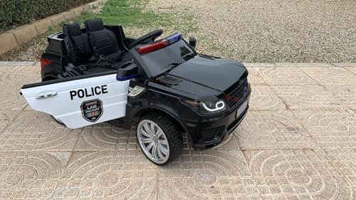 Voiture électrique de police pour enfants, 12 V, blanc et noir, télécommande RC