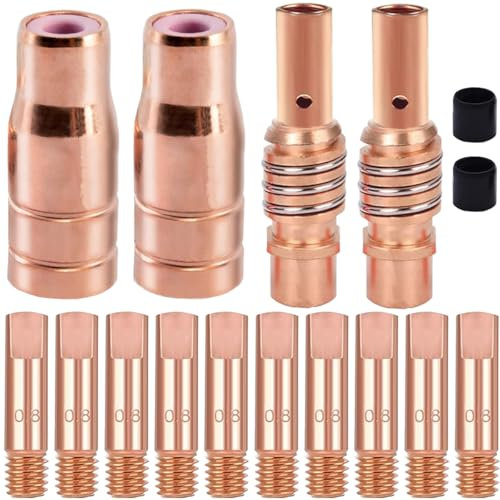 EATBALE FLUX AK15/MB15 Juego de piezas de desgaste Boquillas de alambre tubular soplete de soldadura para MIG/MGA Portaboquillas Difusor y punta de contacto 0,030 0,8 mm Accesorios de repuesto