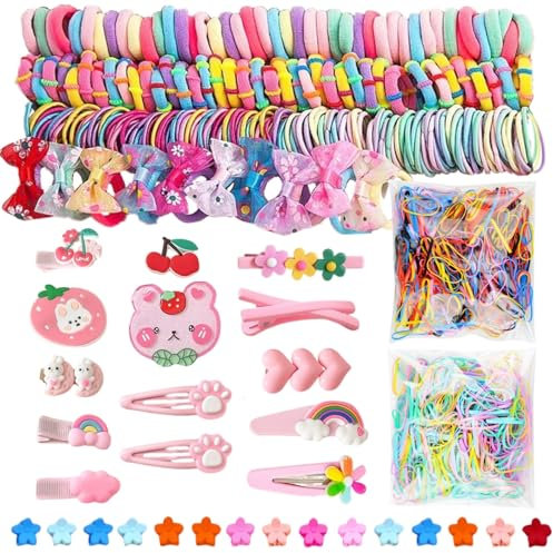 LUFFLOK 1189 Pièces Élastique Cheveux Colorés, Barrettes et Barettes Cheveux Femme et Fille, Pinces Cheveux sans Dommage, Barrette Bébé Fille et Accessoires Cheveux pour Cheveux Fins (Rose)