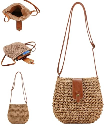 Pastoralist Sac de paille pour les vacances pour femmes, bobs de plage boho pour un sac à bandoulière en osier d'été avec des glands