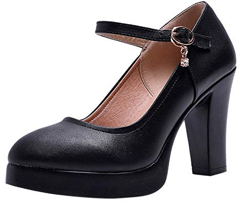 Femmes Escarpins Bloc Talons Pumps Femme Bout Carré Plateforme Style rétro fermé Slingback Cuir Souple pour Mariages et Fêtes