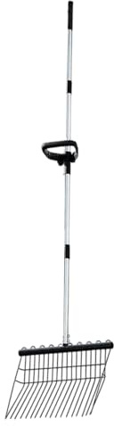 Rastrello a mano in acciaio inox, coltivatore da giardino con manico lungo, 166 x 35,6 cm, strumento agricolo resistente, design antiruggine, testa multiuso per letame di pollo, lettiera per gatti