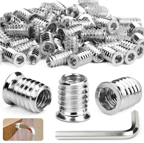 SWTYExt M4x15 mm Einschraubmutter 30 Stück Gewindeeinsatz Holz M4 Einschraubmuttern Hex Innensechskant Gewindehülsen Verzinktem für Stahl Kiefer Sperrholz Verbundplatten