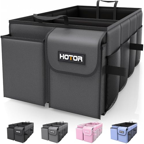 HOTOR Car Boot Oganiser - Large-Capacity Auto Trunk Organizer Collapsible Multi Compartments, Foldable Boot Storage for SUVs, Sturdy Car Accessories for Men Camping Tools, Black, 60.0 × 36.0 × 27.0 cm
