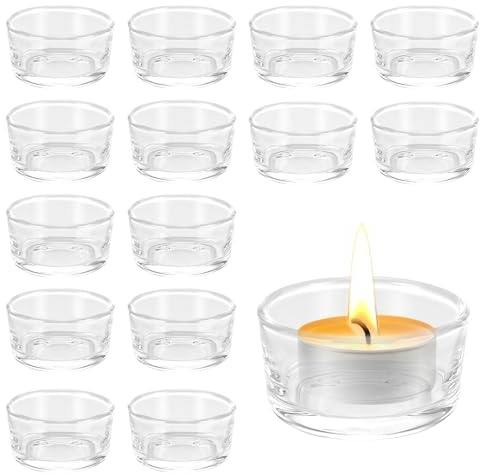 Teelichtgläser 15er Pack, Kleine Glas Teelichthalter Set, Kleine aus Klarem Gläser 4,5 cm Dm, Kerzengläser Teelichtgläser als Tischdeko Für Weihnachten, Party Dekoration, Hochzeiten, Geburtstag