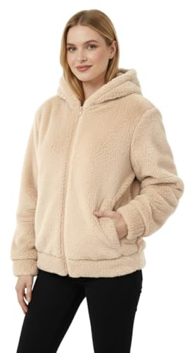 Karelpiù Giacca Donna in Pelliccia Sintetica. Pellicciotto Corto Full Zip con Cappuccio Teddy Invernale (IT, Testo, S, Regular, Regular, Con Cappuccio, Beige)