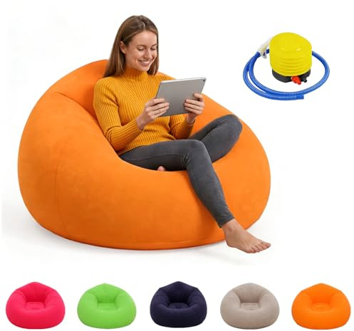 MeYuxg Poltrona Sacco Gonfiabile con Pompa Incorporata,Pieghevole & Portatile,Super Morbida,Lavabile,Pouf Gonfiabile per Interno ed Esterno, Giardino Campeggio Viaggio(Arancione)